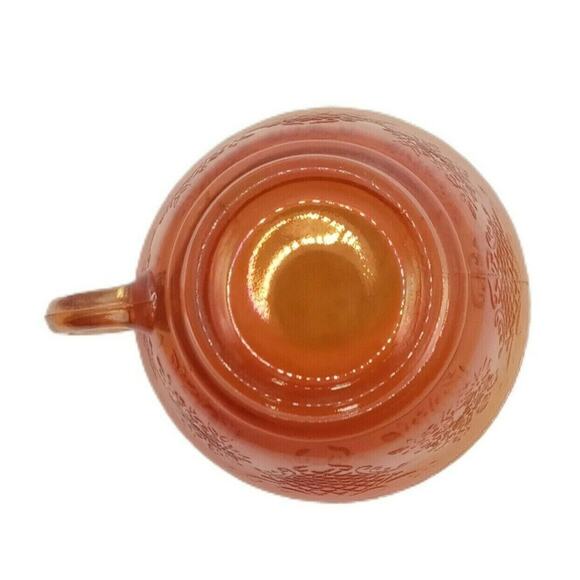 Vintage Carnival Glass Cup Saucer Marigold Amber Floral Lattice MCM Decor VTG - Picture 11 of 12